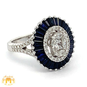 VVS/vs EF color high clarity diamonds set in a 18k Gold Oval Shaped Blue Sapphire Ring with Round Diamonds