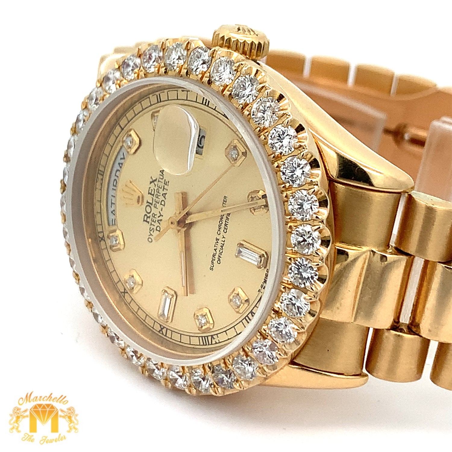 36mm 18k gold Rolex Presidential Watch (diamond bezel and dial, quick-set)