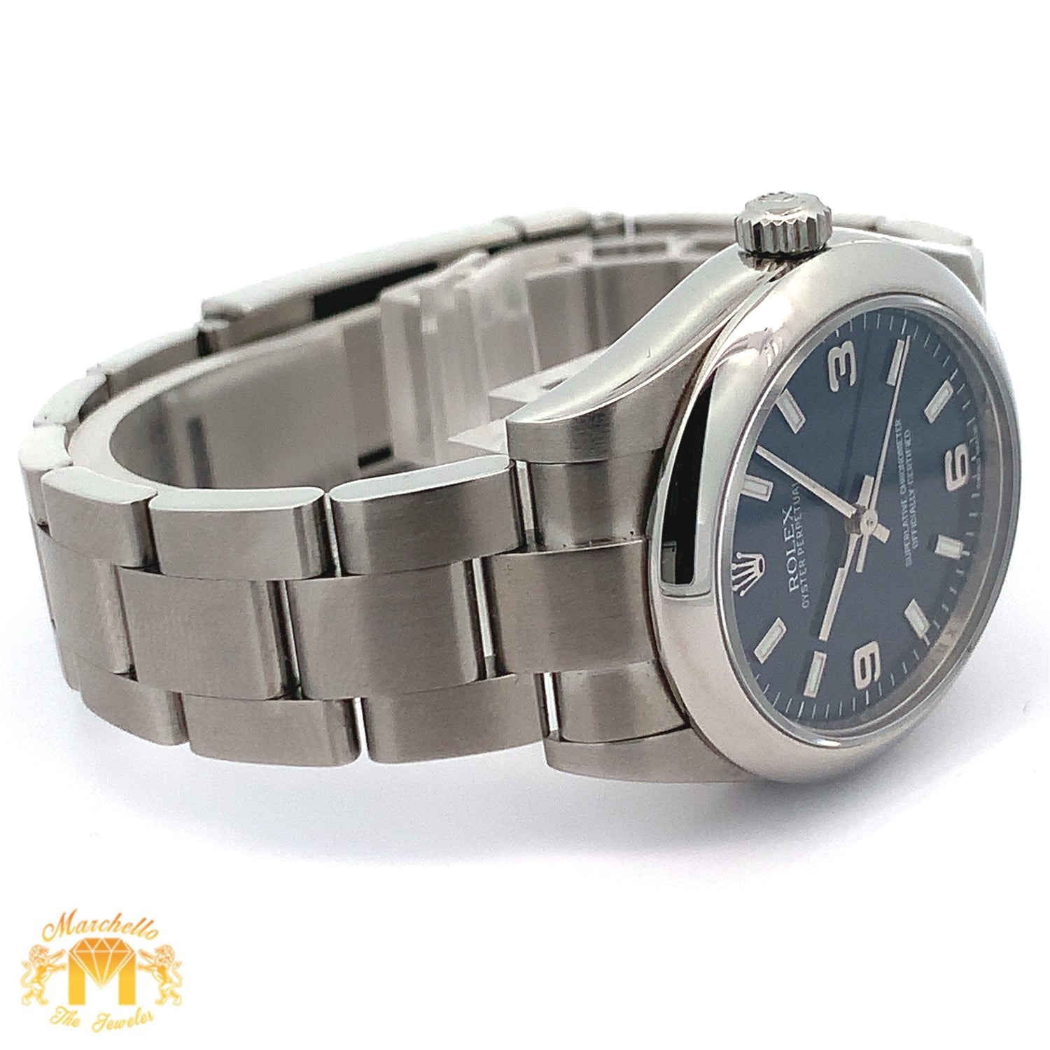 31mm Rolex Watch with Stainless Steel Oyster Bracelet (blue dial with hour markers)(engraved model)