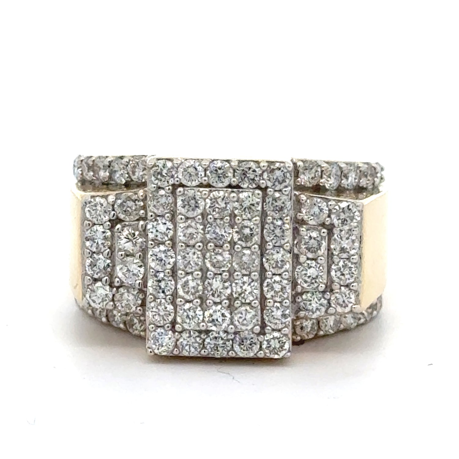 14k Yellow Gold and Diamond Men`s Ring with Round Diamonds