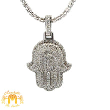 Load image into Gallery viewer, 14k Gold and Diamond Hamsa Pendant and 2mm Ice Link Chain (choose your color)