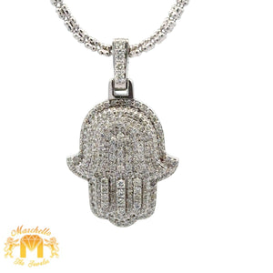 14k Gold and Diamond Hamsa Pendant and 2mm Ice Link Chain (choose your color)