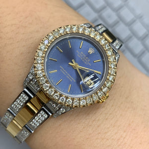 26mm Ladies`Rolex Watch with Two-Tone Oyster Diamond Bracelet (diamond bezel, royal blue dial)