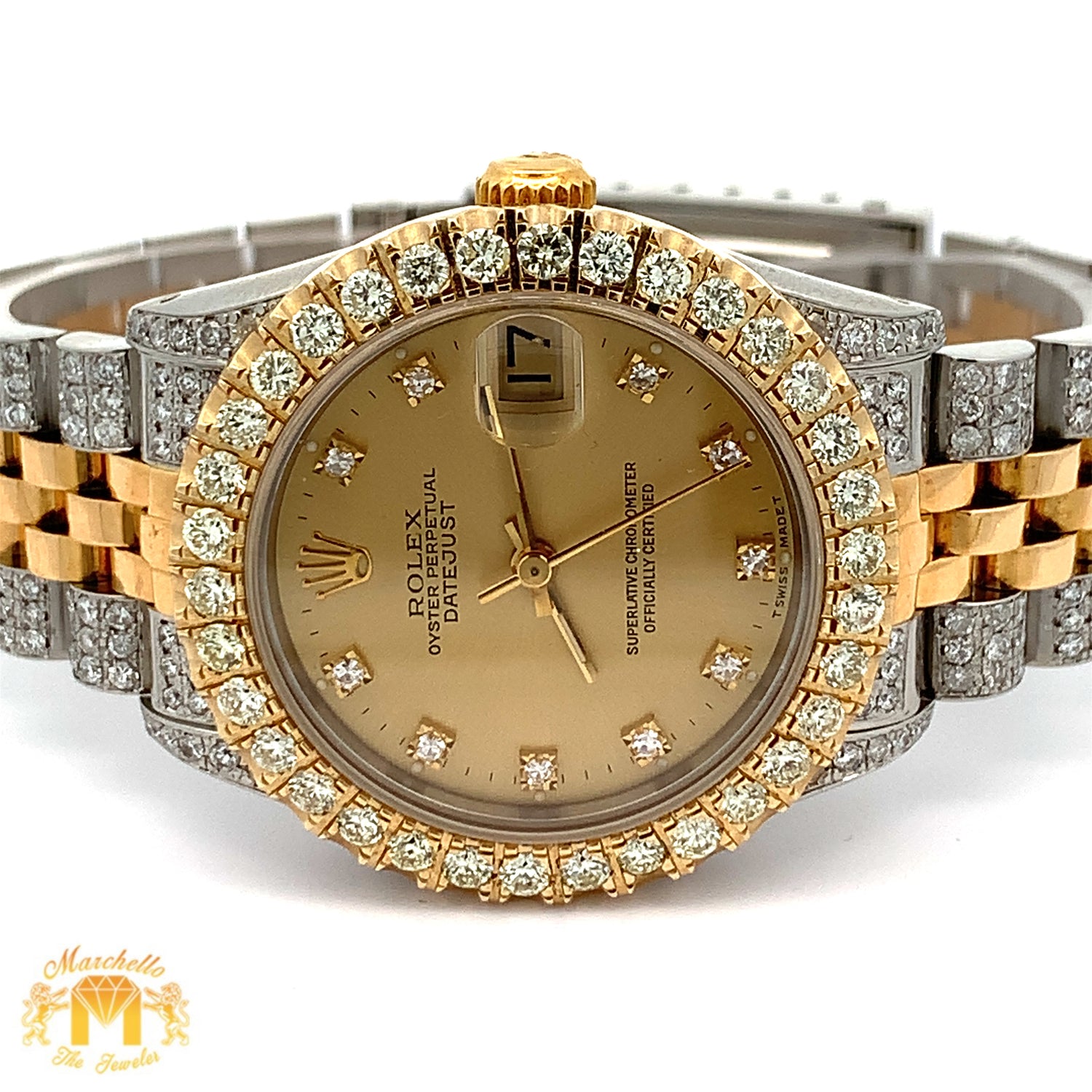 31mm Rolex Diamond Watch with Two-Tone Jubilee Bracelet (factory diamond dial, custom diamond bezel)