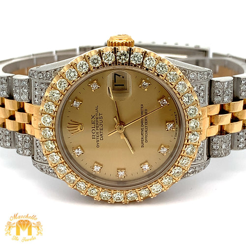 31mm Rolex Diamond Watch with Two-Tone Jubilee Bracelet (factory diamond dial, custom diamond bezel)
