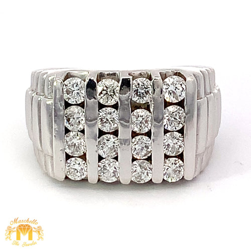 14k White Gold and Diamond Men`s Ring with Round Diamonds