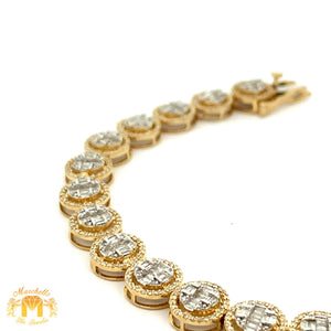 Gold and Diamond Round shaped Fancy Link Bracelet with Baguette and Round Diamonds