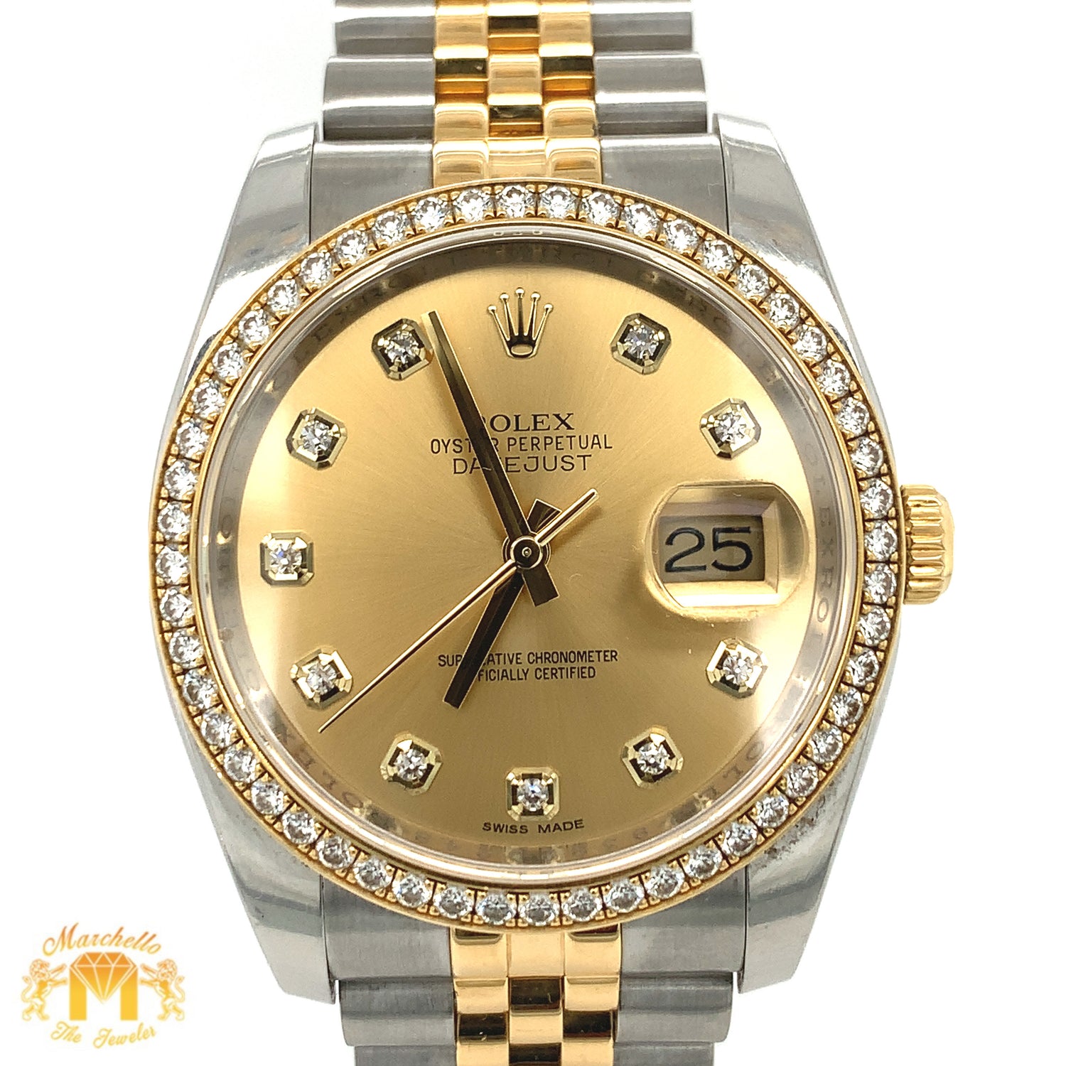 Full factory 36 mm Diamond Rolex watch with Two-tone Jubilee Band