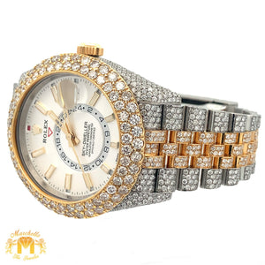 Iced out 42mm Rolex Sky-Dweller Watch with Two-Tone Jubilee Bracelet