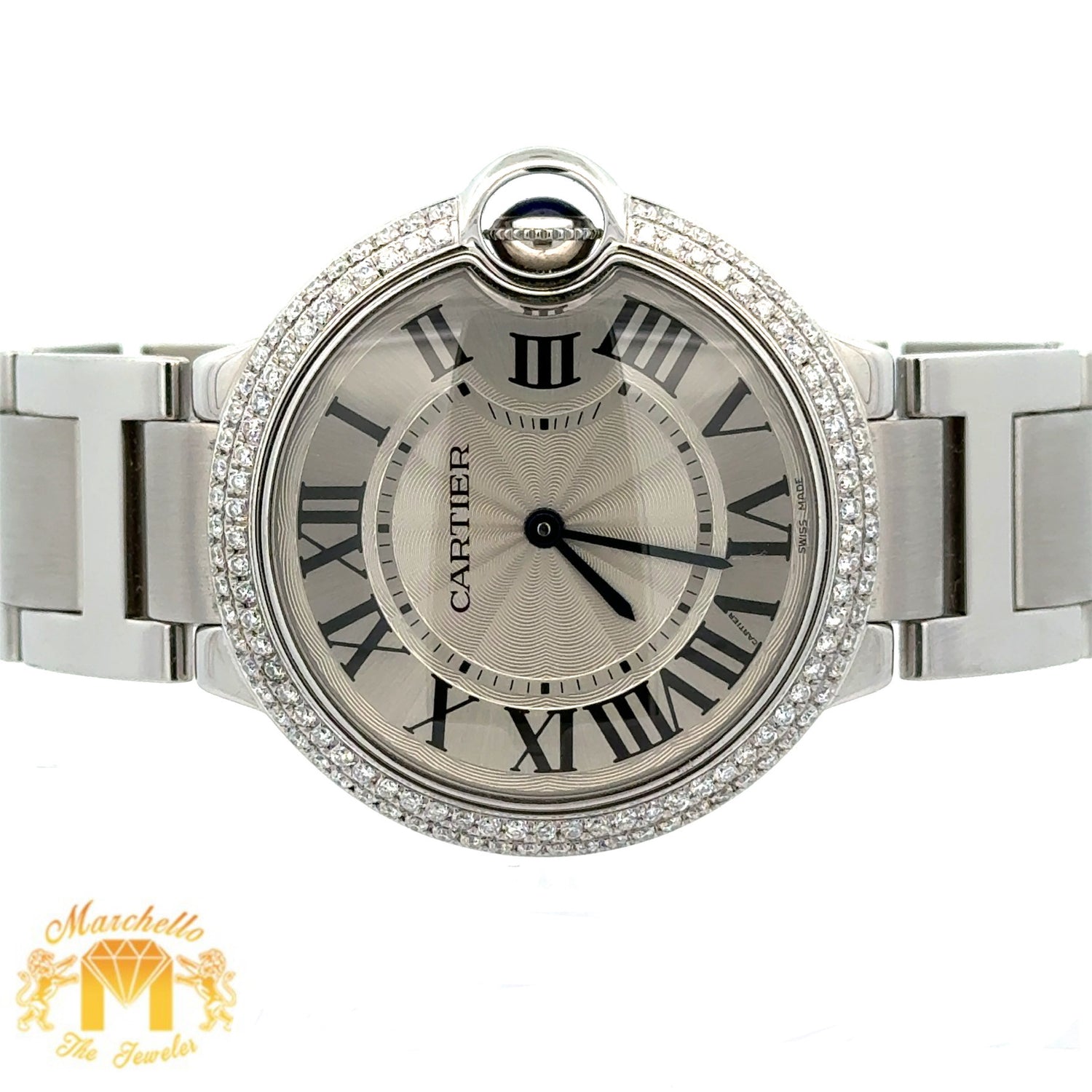 4 piece deal: 36mm Cartier with a Diamond 2 row bezel + 14k White Gold Solid Ring with Jumbo Diamonds + Gift from Marchello the Jeweler