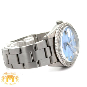 34mm Rolex Diamond Watch with Stainless Steel Oyster Bracelet (Mother of pearl diamond dial)