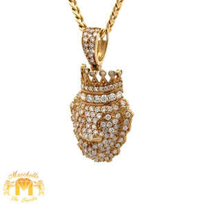 14k Yellow Gold and Diamond King Lion with Round Diamonds and 14k Yellow Gold Cuban Link Chain