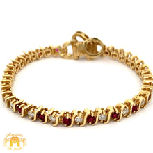 Load image into Gallery viewer, 4ct diamonds 14k Yellow Gold Ruby &amp; Diamond Tennis Bracelet with with Large Round Diamonds