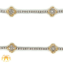 Load image into Gallery viewer, Tennis Flower Gold Chain with Baguette and Round Diamonds