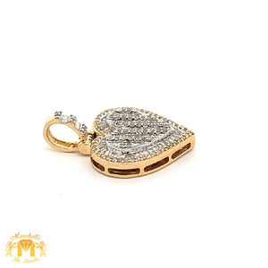 Gold and Baguette&Round Diamond Heart Shaped Pendant and Gold Cuban Link Chain (choose your color))