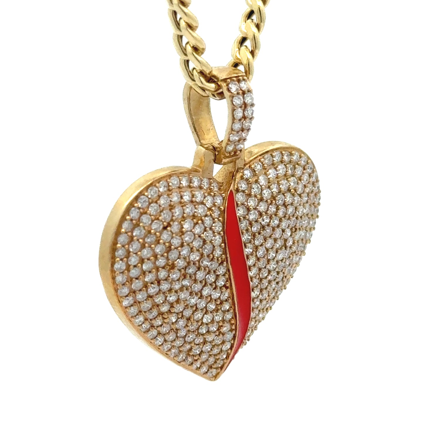 14k Yellow Gold Broken Heart Pendant and Yellow Gold Cuban Link Chain