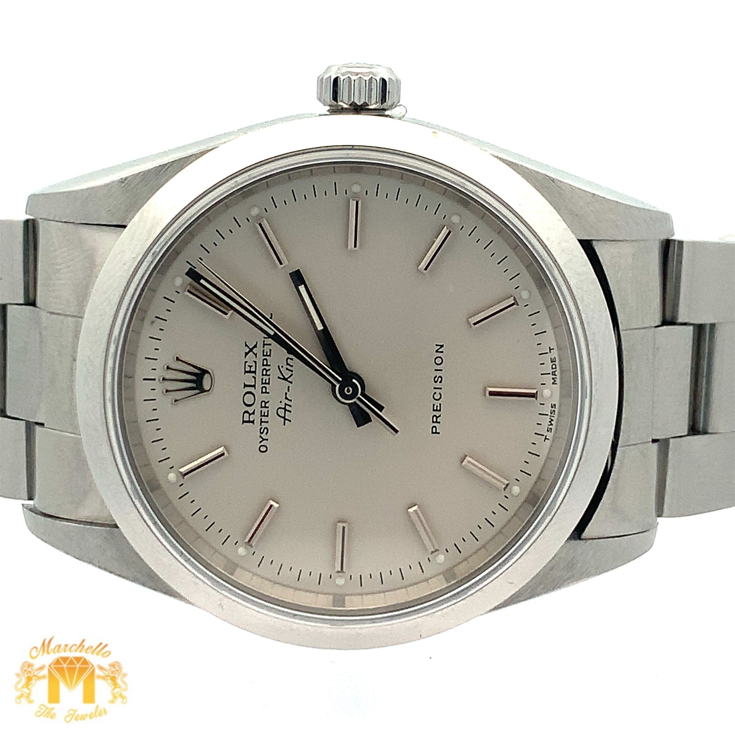 Full factory 34mm Rolex Air-King Watch with Stainless Steel Oyster Bracelet (smooth bezel, silver dial)