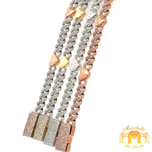 Gold and Diamond Miami Cuban Heart Bracelet with Round Diamonds (choose your color)