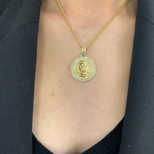 Load image into Gallery viewer, 14k Yellow Gold and Diamond Lion Head Round Shaped Pendant and 14k Yellow Gold Cuban Link Chain