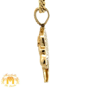 14k Yellow Gold and Diamond Lion Head Pendant and Yellow Gold Cuban Link Chain