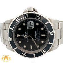 Load image into Gallery viewer, 4 piece deal: 40mm Rolex Submariner Black Face Watch with Stainless Steel Oyster Bracelet + White Gold and Diamond Ring + Flower Diamond Earrings + Gift from Marchello the Jeweler