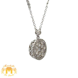 14k White Gold and Diamond Round Shaped Necklace
