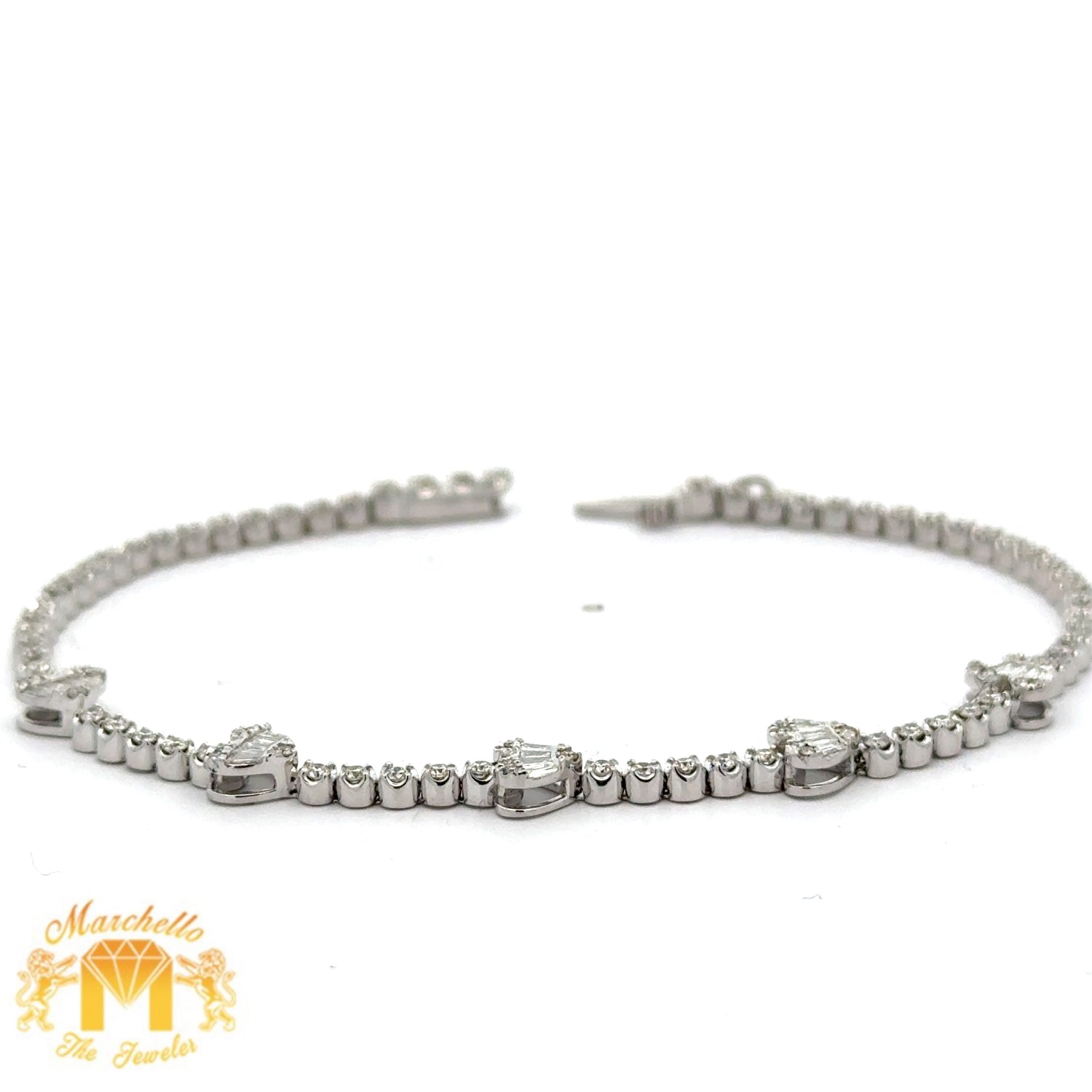 14k Gold and Diamond Fancy Tennis Bracelet with Baguette and Round Diamonds (choose your color)