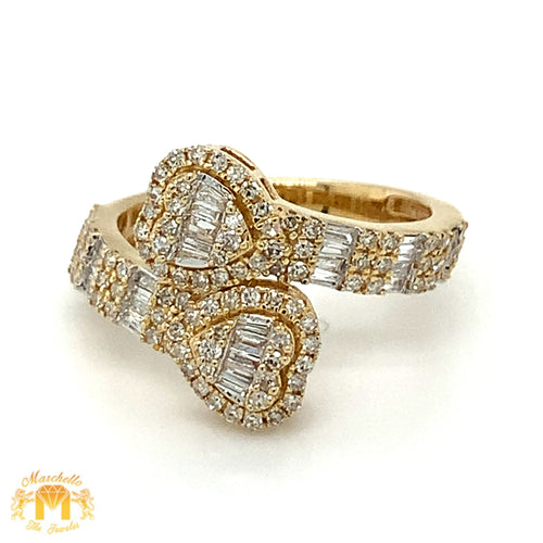 Gold and Diamond Twin Heart Ladies` Ring (choose a color )
