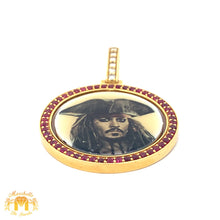 Load image into Gallery viewer, 14k Yellow Gold Round Spinning Ruby Memory Picture Pendant with Round Diamonds