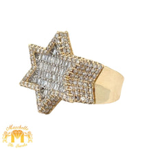 Load image into Gallery viewer, Yellow Gold and Diamond Star of David Ring with Baguette and Round Diamonds