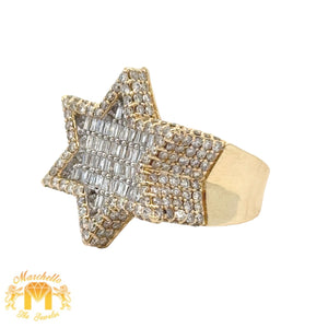 Yellow Gold and Diamond Star of David Ring with Baguette and Round Diamonds