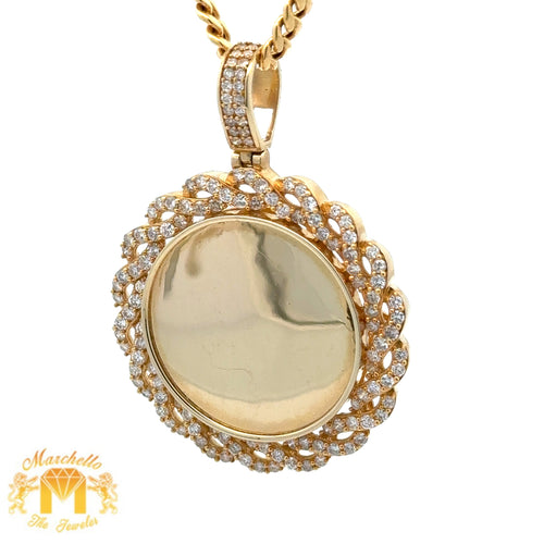 14k Yellow Gold and Diamond Picture Pendant and Yellow Gold Cuban Link Chain