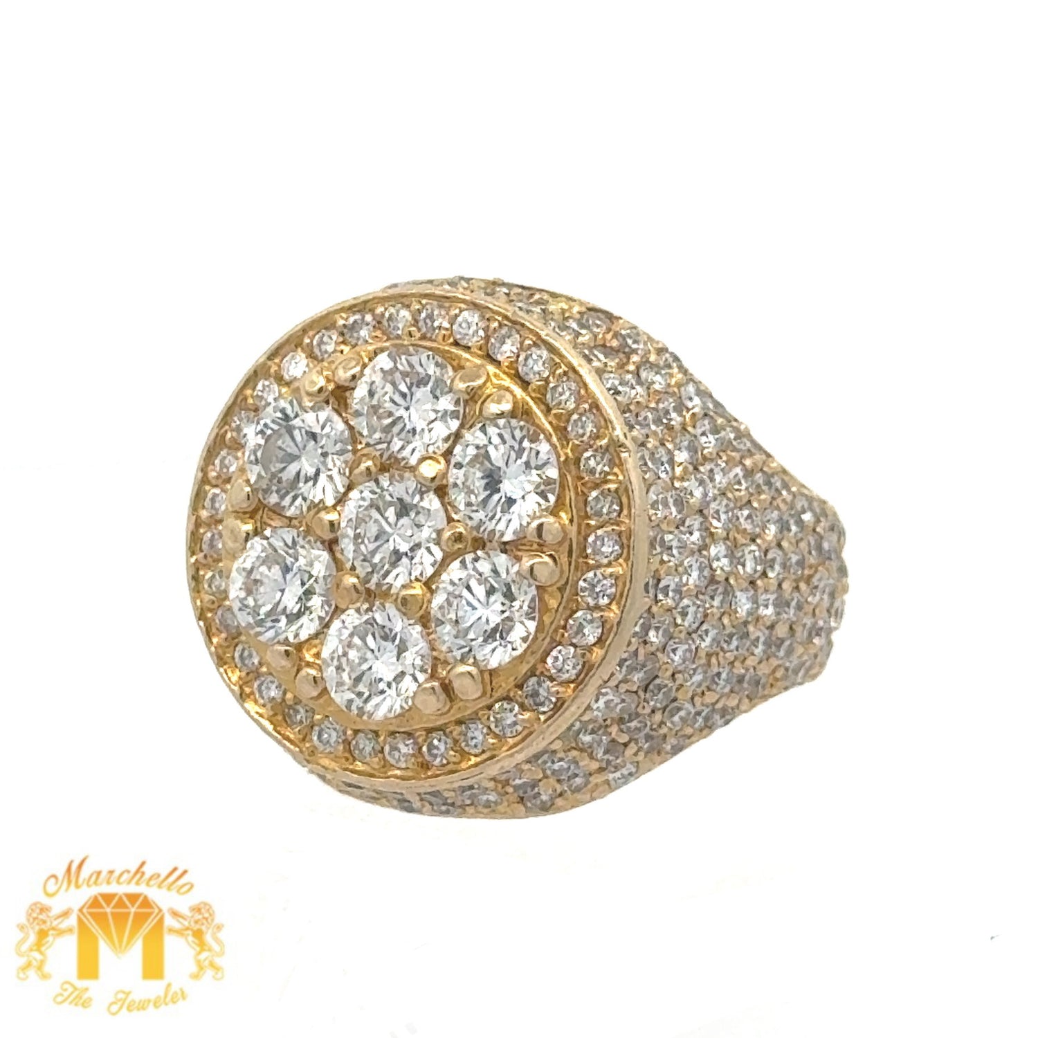 5ct diamonds 14k Yellow Gold Iced out Round Shape Ring with Round Diamonds
