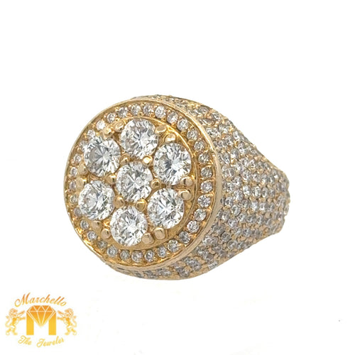 5ct diamonds 14k Yellow Gold Iced out Round Shape Ring with Round Diamonds