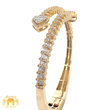 Load image into Gallery viewer, Yellow Gold and Diamond Twin Heart Bangle Bracelet with Baguette and Round Diamonds