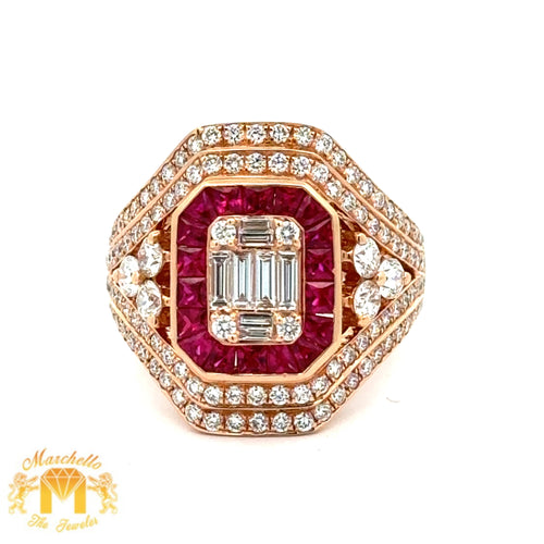 VVS/vs high clarity of diamonds set in a 18k rose gold Ring with Ruby and Round, Emerald cut  Diamonds