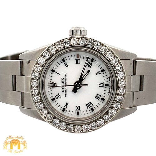 24mm Ladies` Rolex Watch with Stainless Steel Oyster Bracelet (diamond bezel, white dial)