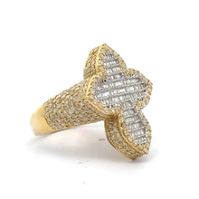 Load image into Gallery viewer, Gold and Diamond Cross Ring with Round and Baguette Diamonds (choose your color)