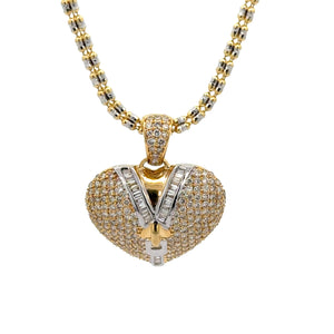 14k gold and diamond Heart Pendant and Gold Ice Link Chain (choose your color)