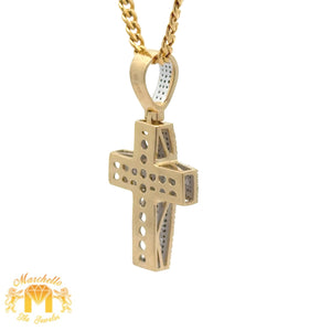 14k Yellow Gold and Diamond Cross Pendant and 14k Yellow Gold Cuban Link Chain Set