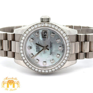 26mm Rolex Datejust Platinum Diamond Watch (Mother of pearl (MOP) diamond dial, diamond bezel) (Rolex papers)