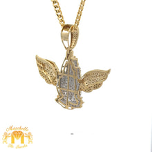 Load image into Gallery viewer, Yellow Gold and Diamond Praying Hand with Wings Pendant and Yellow Gold Cuban Chain