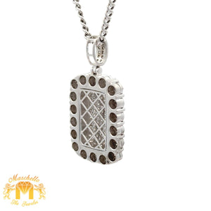 14k white gold and diamond Rectangle shaped Pendant and White Gold Cuban Link Chain