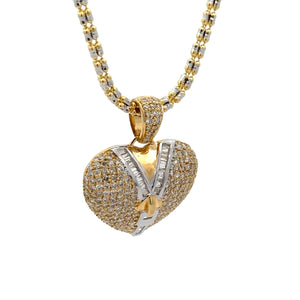 14k gold and diamond Heart Pendant and Gold Ice Link Chain (choose your color)