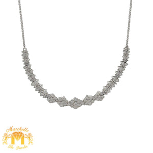 6 piece deal: 14k white gold and diamond V shape Flower design Fancy Necklace + 2-piece set Ring + Complimentary earrings + 2 gifts from MTJ