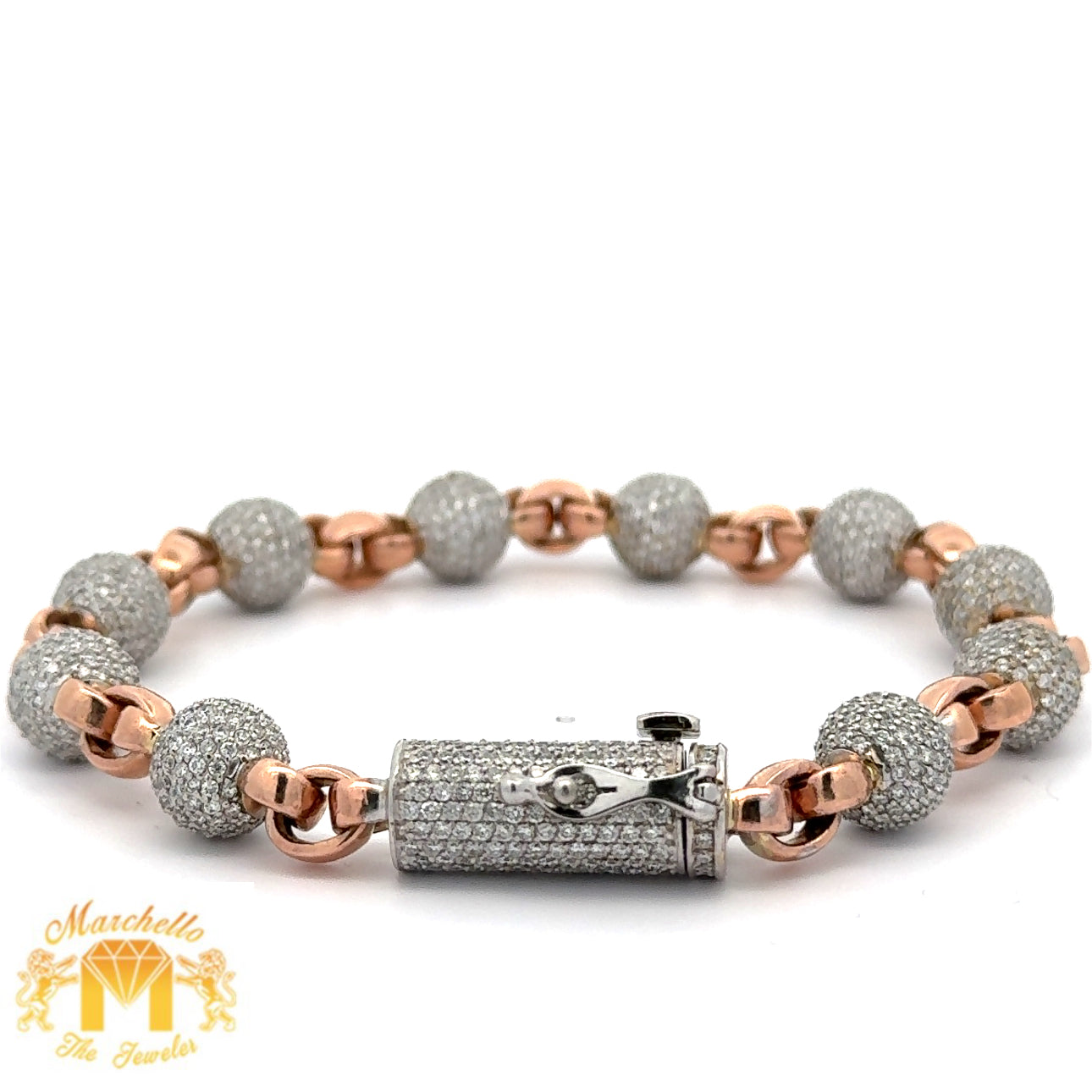 10.5ct diamonds 14k solid Rose Gold Beaded Bracelet with Round Diamonds