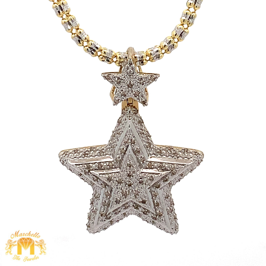 Gold & Diamond Star Pendant and 2mm Ice Link Chain Set with Round Diamonds