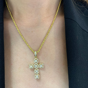 14k Yellow Gold and Diamond Cross Pendant and Yellow Gold Byzantine Chain Set