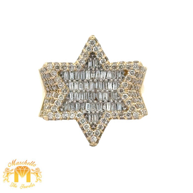 Yellow Gold and Diamond Star of David Ring with Baguette and Round Diamonds