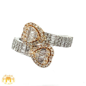4 piece deal: Two-Tone Gold Twin Heart Cuff Diamond Bracelet + Two-Tone Gold Twin Heart Diamond Ring Set+ Diamond & Gold Heart Earrings + Gift from Marchello the Jeweler